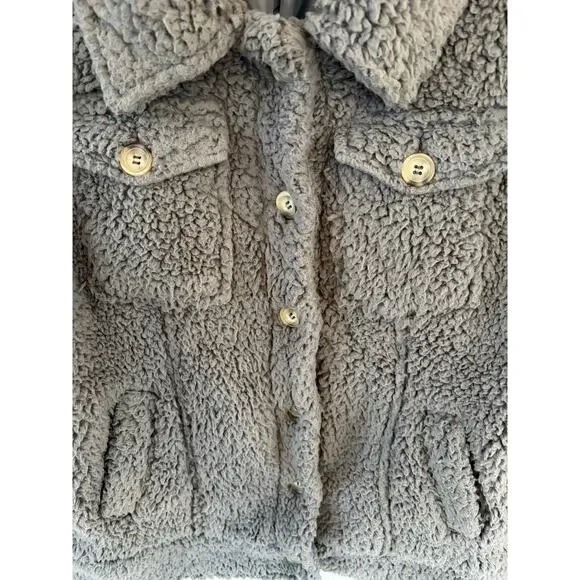 Polagram Sherpa Jacket Medium Taupe Faux Fur Button Front Teddy Coat - Picture 3 of 7
